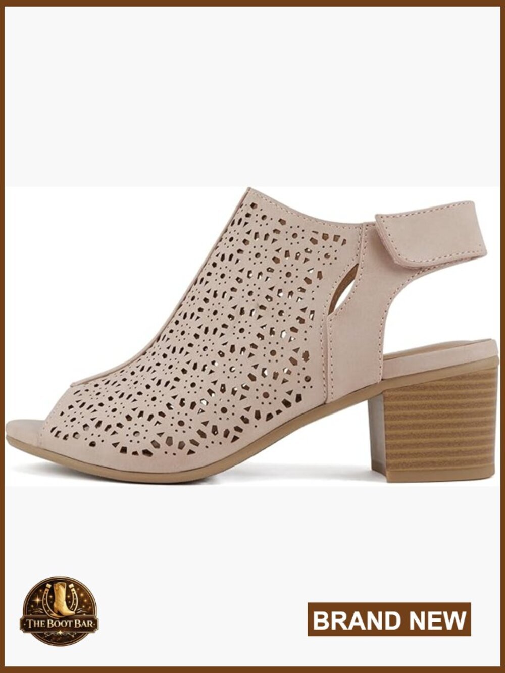 Peep Toe Ankle Booties with Geometric Laser Cut Design and Ankle Strap